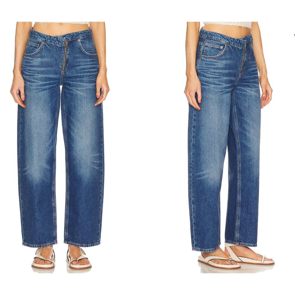 Frame Angled Zipper Long‎ Barrel Leg Jeans in Pearl District Women 30 $298